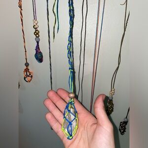 Homemade blue and green interchangeable crystal holder necklace